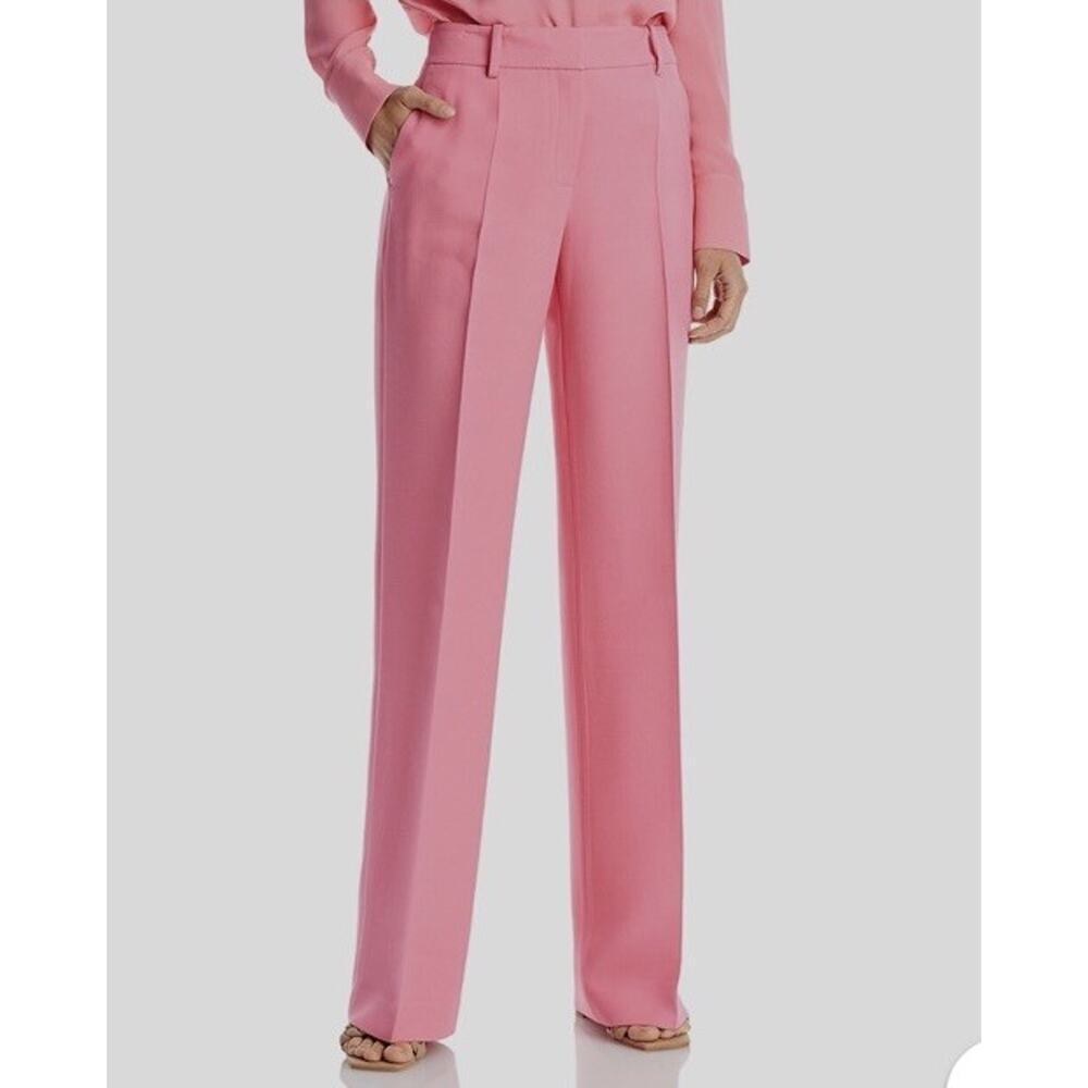Lafayette 148 Women's Pink Sullivan Pleated Wide-Leg Wool Silk Pants Size 10 NEW